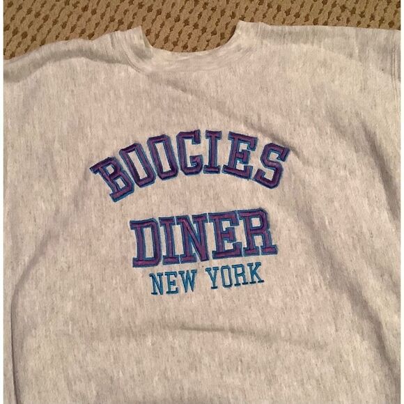 BOOGIES DINER NEW YORK SWEATSHIRT SZ XL GRAY EMBROIDERED LOGO VTG Y2K 90’S - Picture 2 of 3